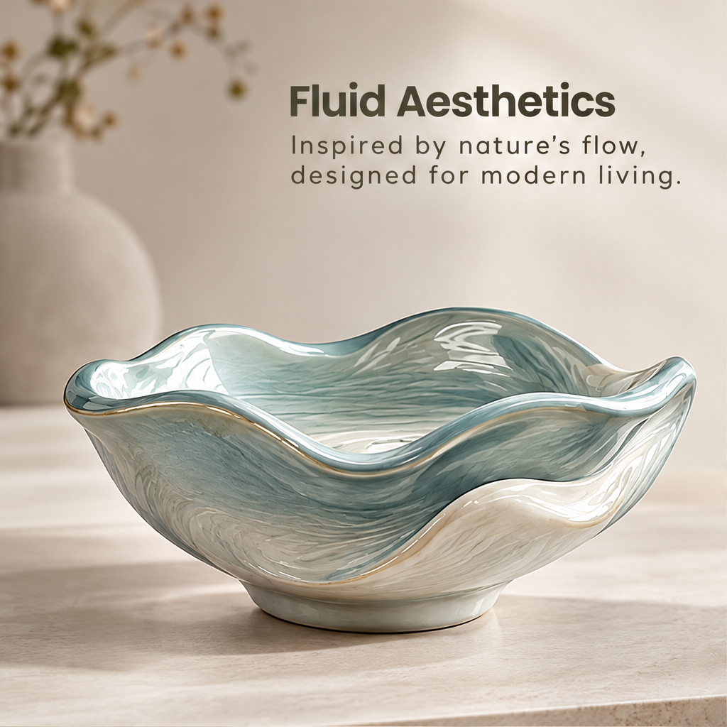 Beauty Meets Everyday Life – wave ceramic bowl used as a fruit centerpiece with grapes, lemon and figs