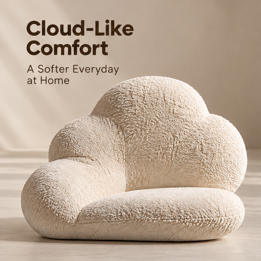 Cloud-Like Comfort – cloud chair on warm beige backdrop, a softer everyday at home