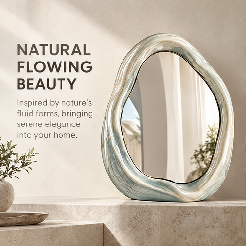 Clean product shot – Organic Wave Ceramic Mirror freestanding on neutral background, full silhouette view