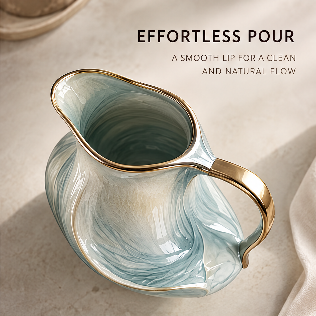 Effortless Pour – overhead view of smooth lip and gold rim detail for a clean and natural flow