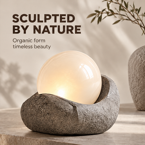 Nature at Home – stone globe lamp on marble surface, a calming presence for everyday living