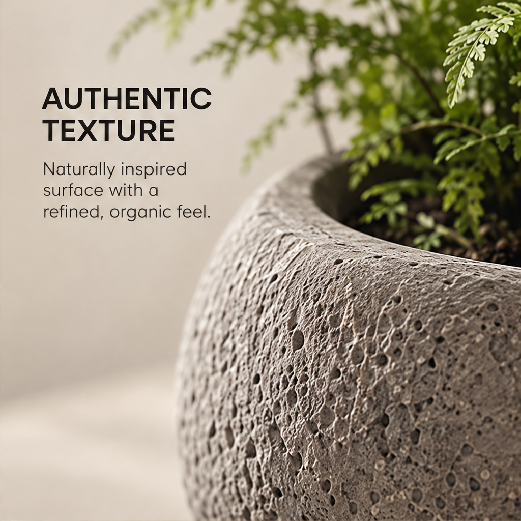 Nature at Home – stone planter with fern on neutral surface, bring the calm of rocky landscapes into your living space