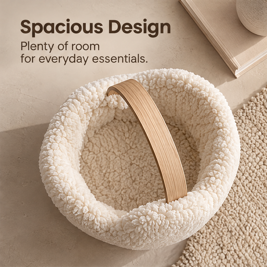 Cloud-Like Comfort – cloud basket with cream knit blanket draped inside beside ceramic vase, soft texture brings warmth to your home
