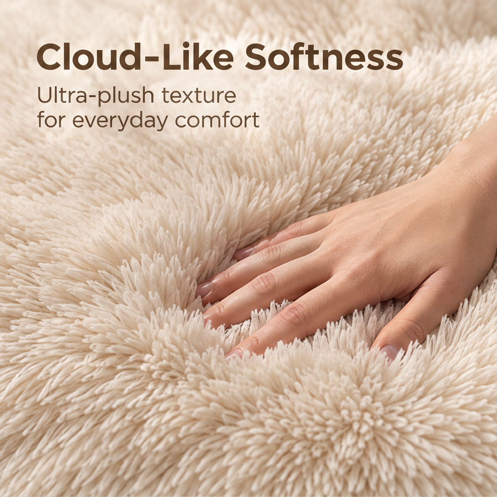 A Little Cloud at Home – cloud floor mat on living room floor beside boucle sofa in natural light, turn everyday spaces into softer moments