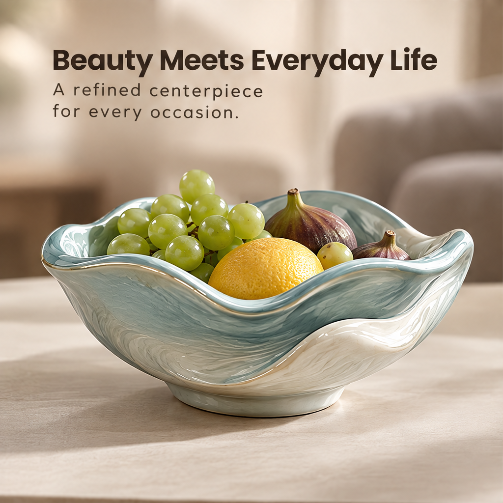 Fluid Aesthetics – angled view of wave ceramic bowl inspired by nature's flow, designed for modern living