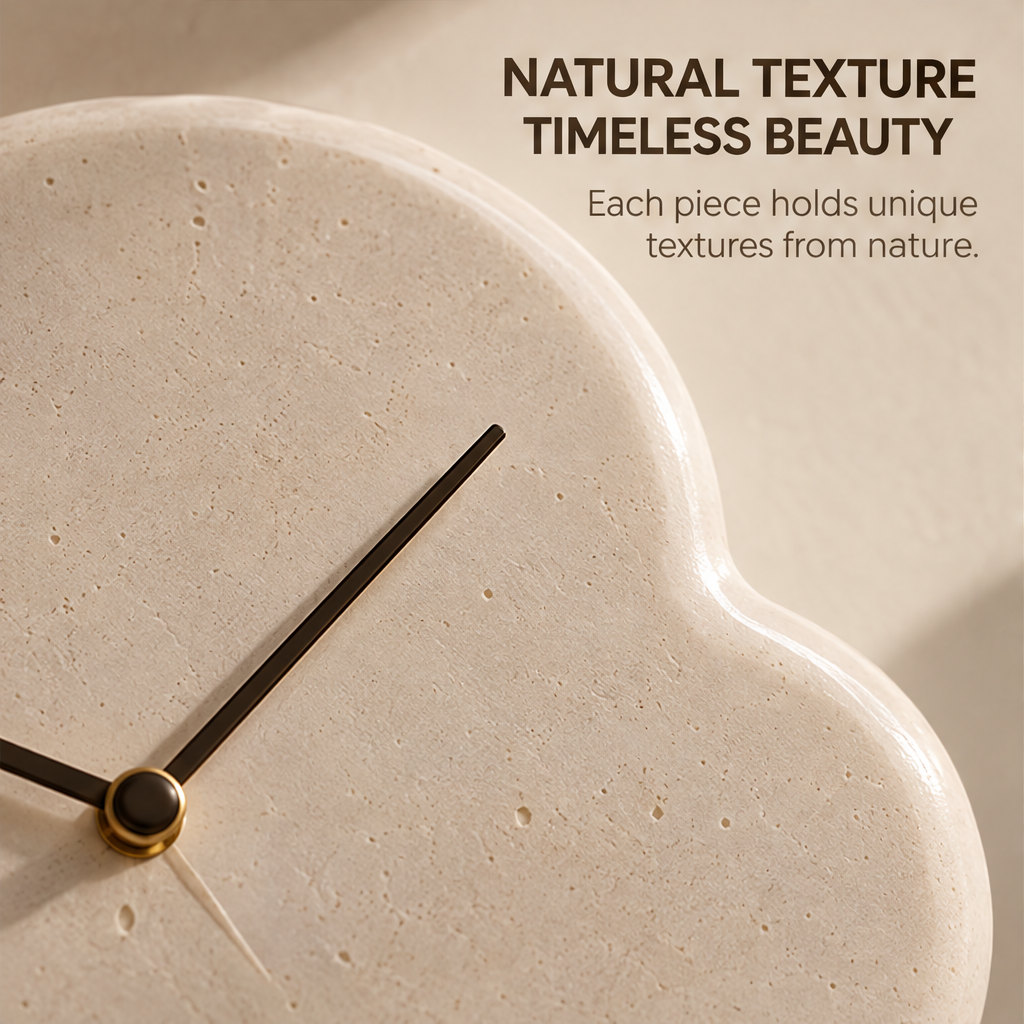 Sculpted Elegance – cloud clock mounted on wall with plant shadow, soft silhouette that brings gentle artistry to your space