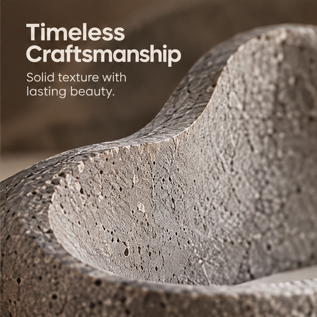 A Natural Statement – empty stone tray on stone ledge with leaf shadow, brings calm and character to your home
