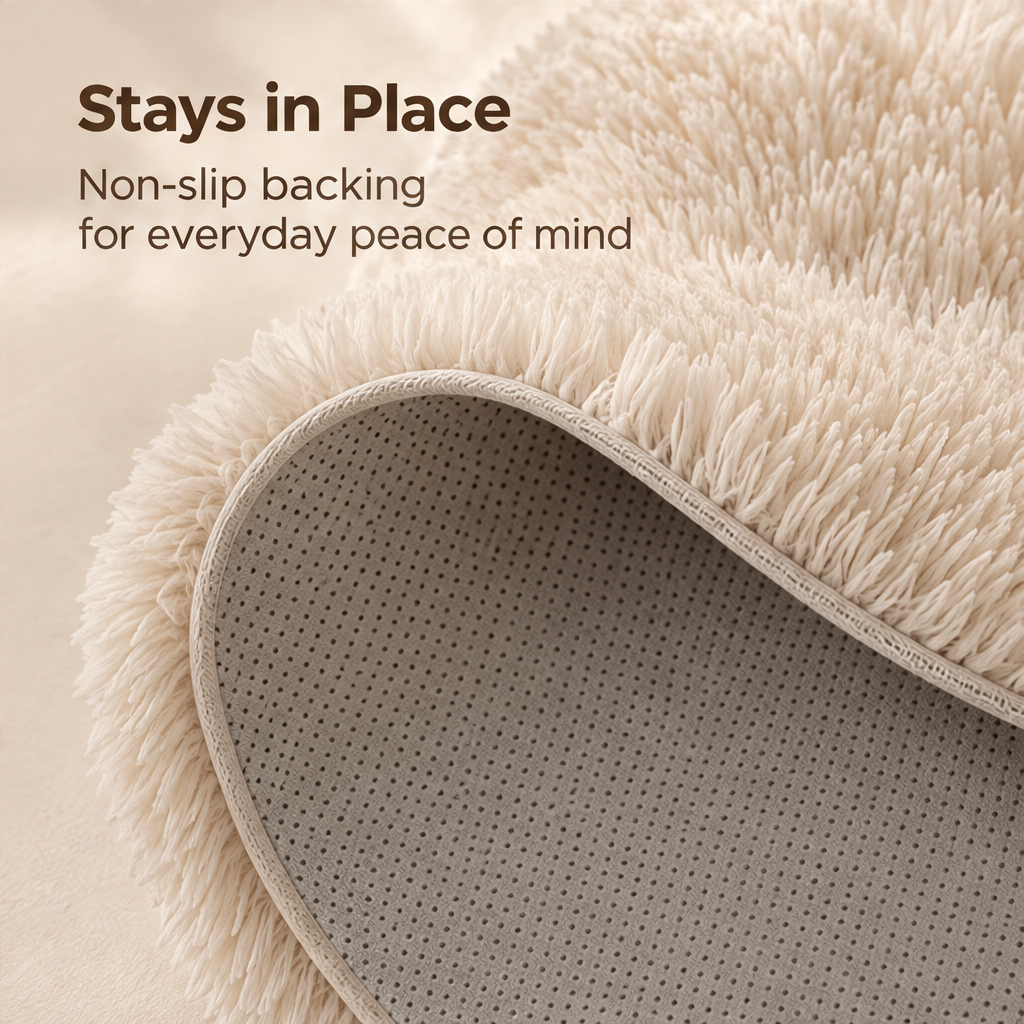 Stays in Place – cloud mat flipped to show dotted non-slip rubber backing, non-slip backing for everyday peace of mind