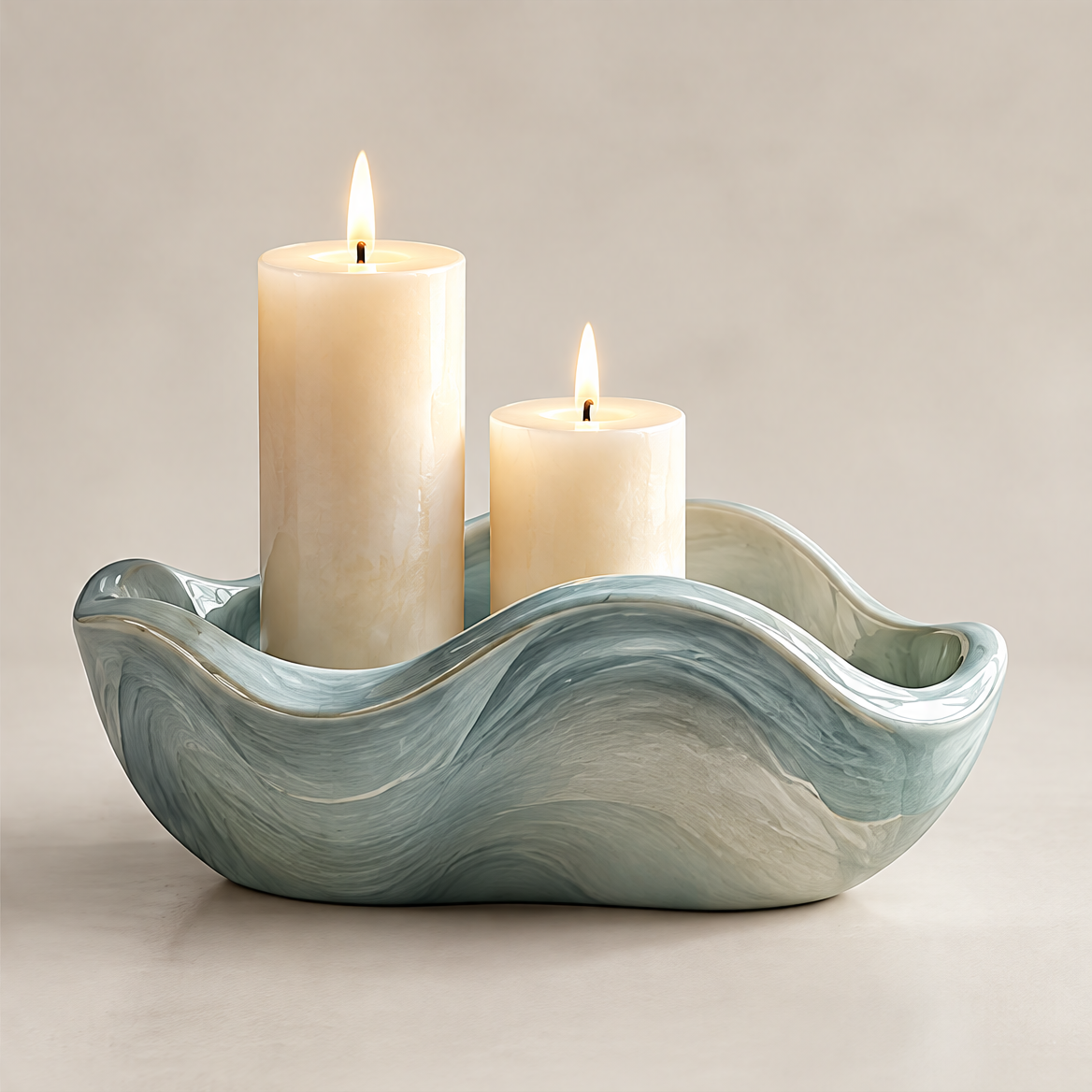 Art in Every Curve – close-up of premium ceramic surface showing unique marbled finish and flowing wave texture