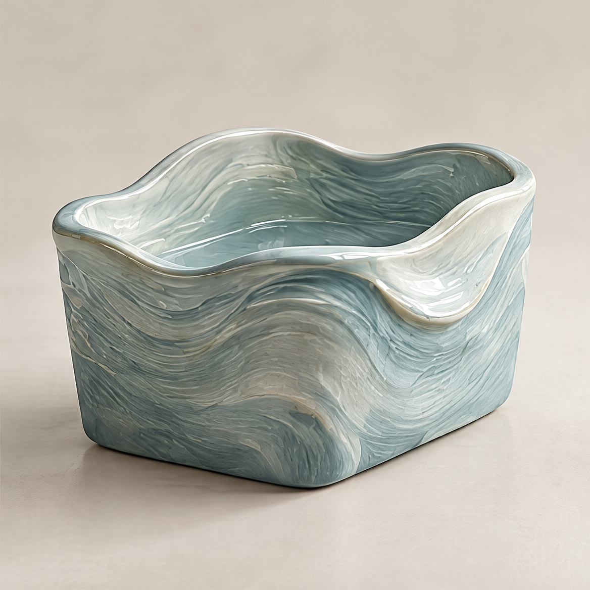 Flowing Form Refined Details – close-up of wave rim interior showing luminous glazed finish, inspired by the movement of water