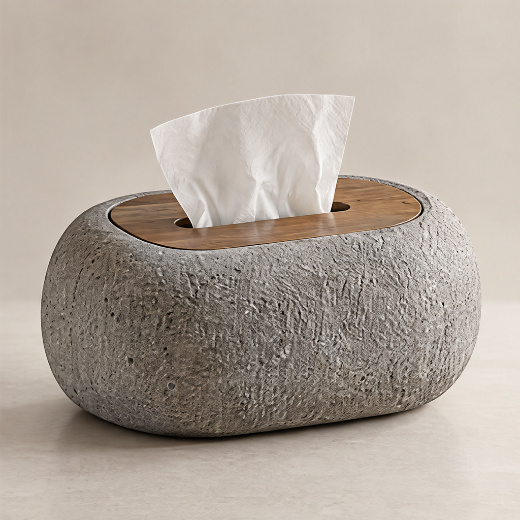 Elevates Your Space – stone tissue box styled with ceramic vase and plant on marble shelf, functional beauty for a better everyday